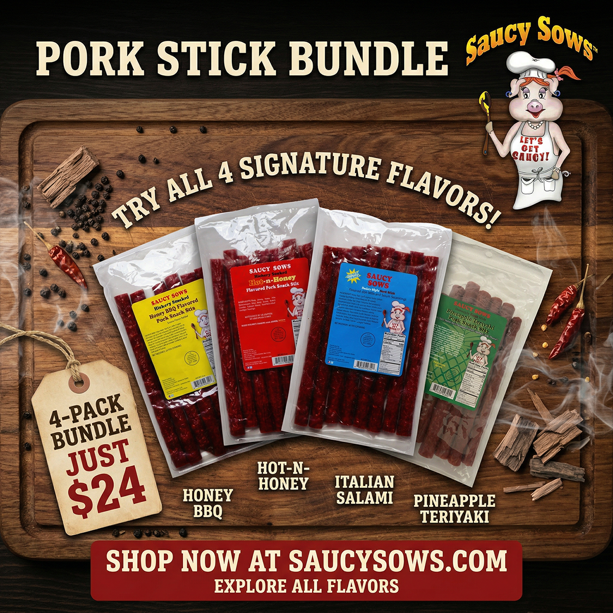 Pork Stick Bundle, Try all 4 for $24