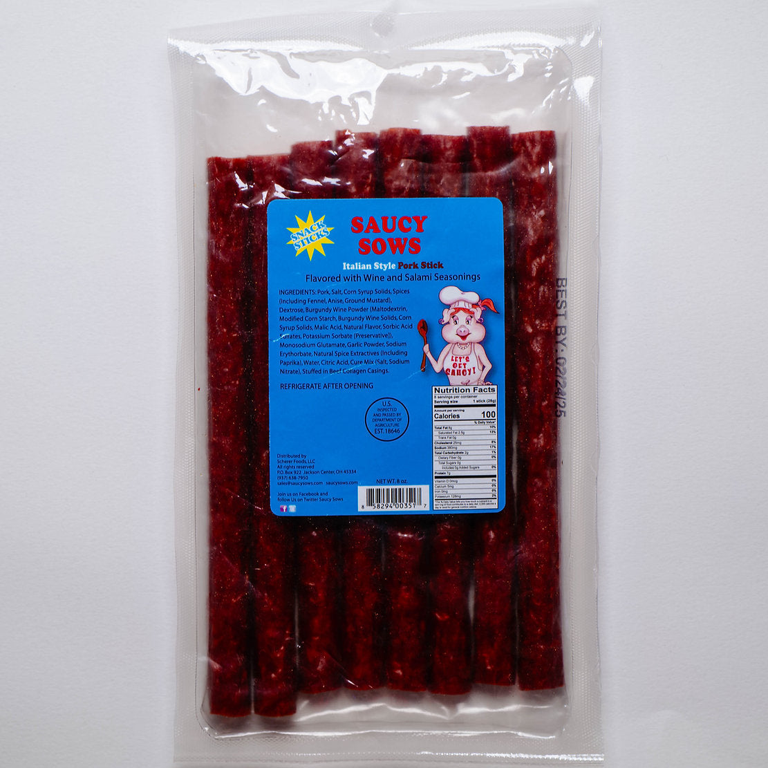 Italian Wine & Salami Pork Snack Sticks 8oz Pkg